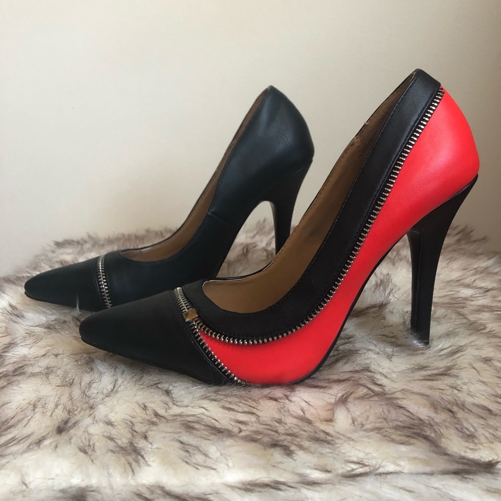 Arden B red & black zipper stilettos